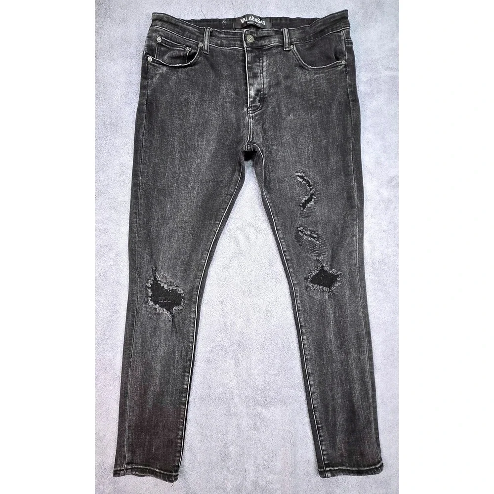 Valabasas Skinny Jeans Mens 36 Black Excellent Distressed Ripped Button Fly